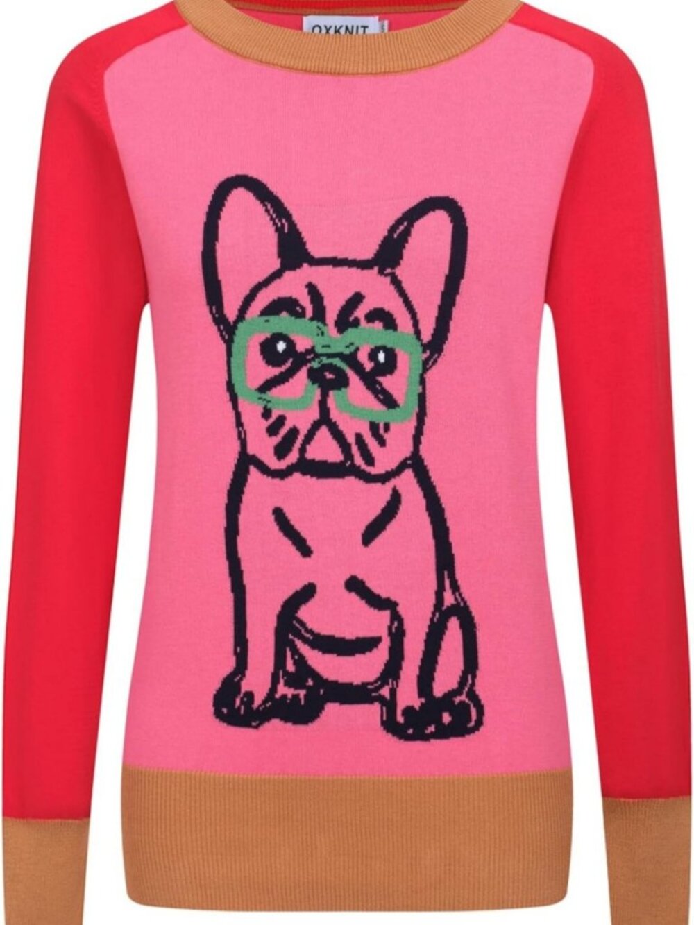 Chic Women's Long Sleeve Knitted Shirt, Retro French Bulldog Print, Casual